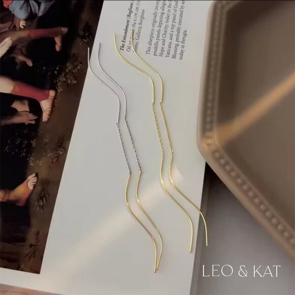 Gold and Silver Threader Earrings. 925 Sterling Silver. #1063 - Picture 4 of 5